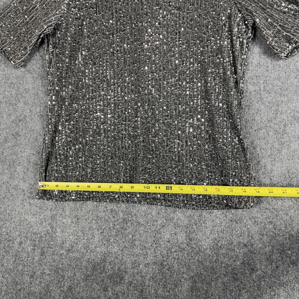 Calvin Klein Silver Sequin Top Mock Neck Short Sleeve Party Hollidays Blouse - Picture 4 of 10
